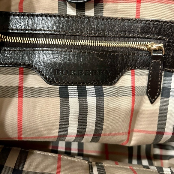 Burberry Brown Pebbled Leather Tote with Nova Check Interior - Picture 12 of 13